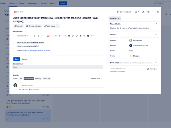 Errors Inbox notifications in Jira
