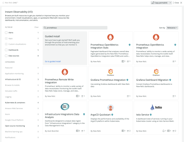 Screenshot of Prometheus Quickstart Catalog 
