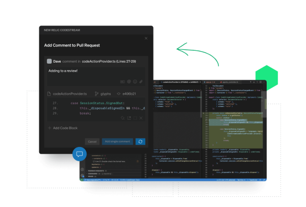 Dashboard with code discussion and review at code locations in the IDE.