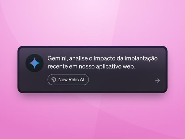 Prompt de chat chamado "New Relic AI" que diz: Gemini, analise o impacto da implantação recente em nosso aplicativo web.