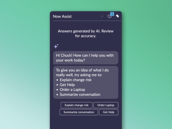 Now Assistant within ServiceNow chat box.