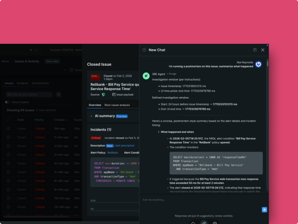 SRE Agent autonomously investigating a database performance issue, showing multi-step diagnostic reasoning and remediation workflow