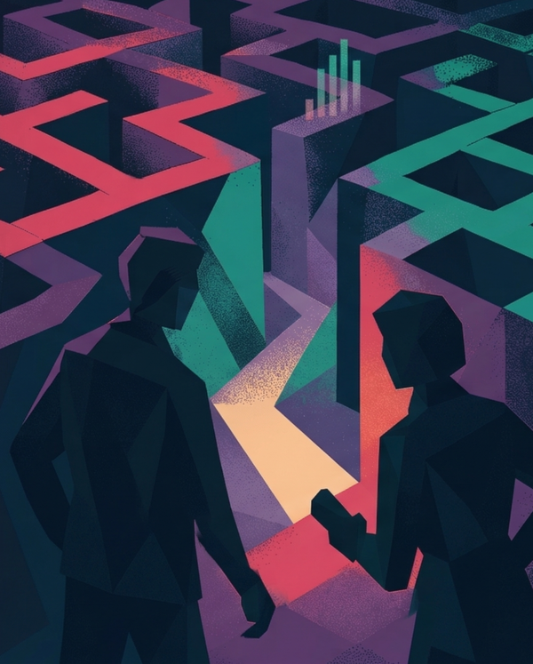 AI generated art of two people navigating through a maze