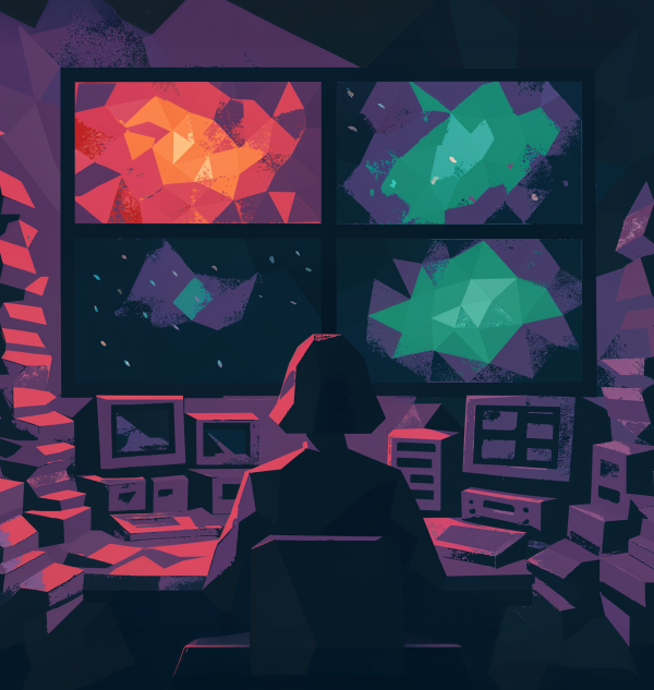 AI generated art of woman looking at many screens