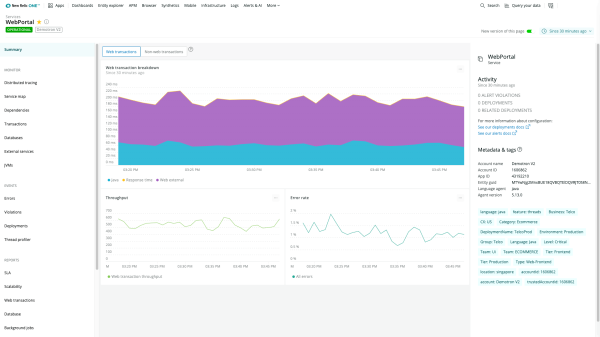 New Relic product screen capture