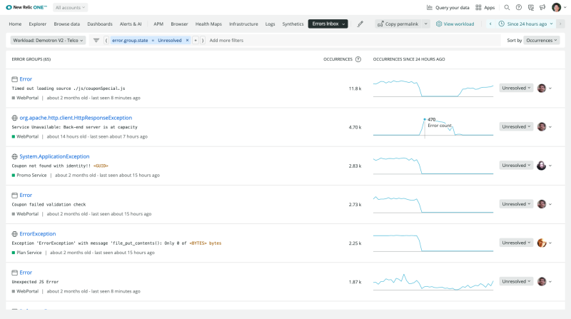 View all errors with full context in one place