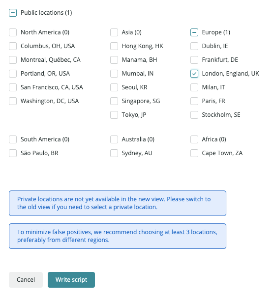 Public locations checkboxes to select