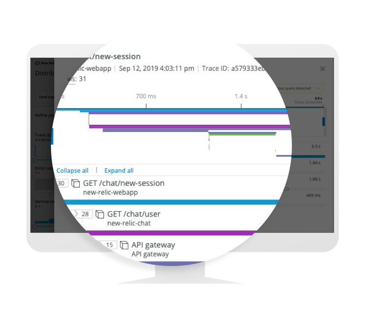 New Relic dashboard displaying magnified metrics on a computer screen