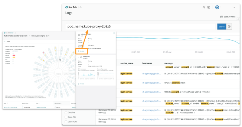 New Relic One Kubernetes Cluster Explorer rerouting to New Relic Logs dashboard