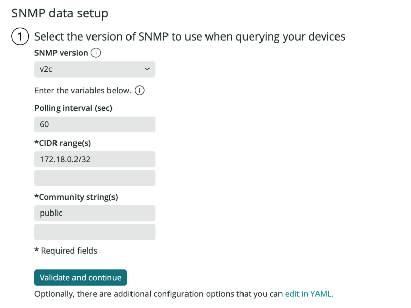 SNMP settings for managed node