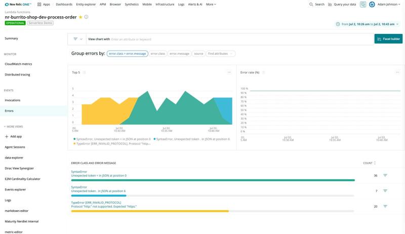 New Relic product screen capture 