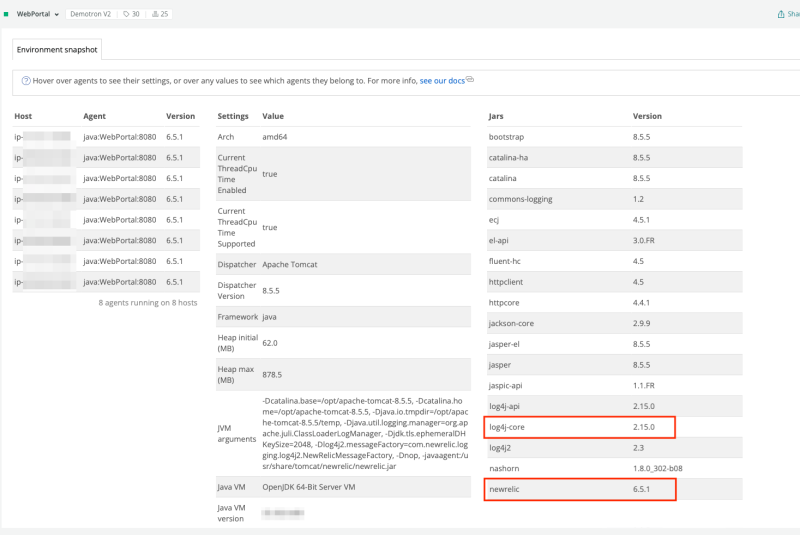 How to identify systems with vulnerable log4j New Relic