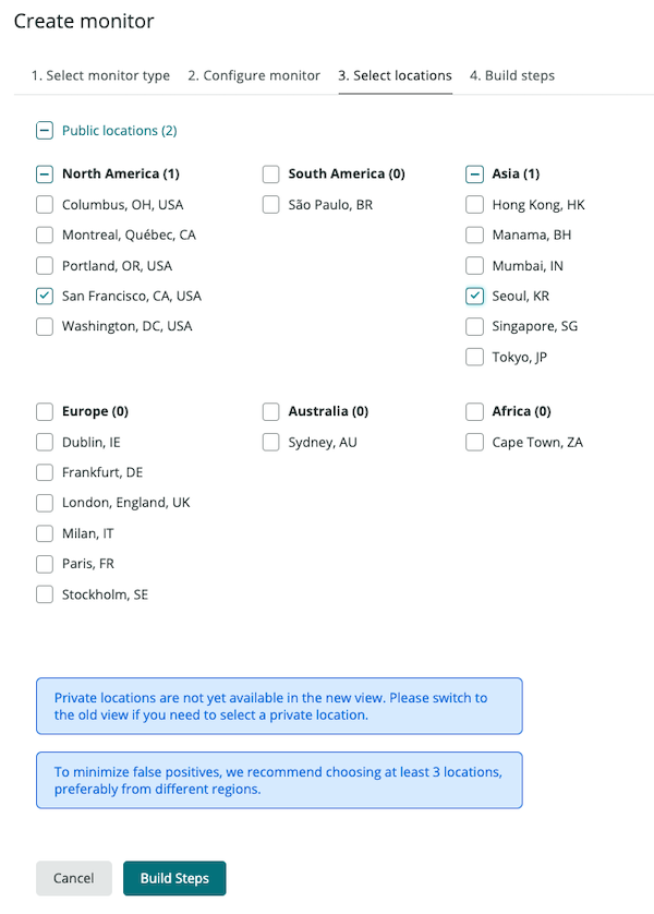 selecting locations for synthetic monitoring example