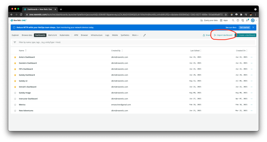 Import a Dashboard to New Relic