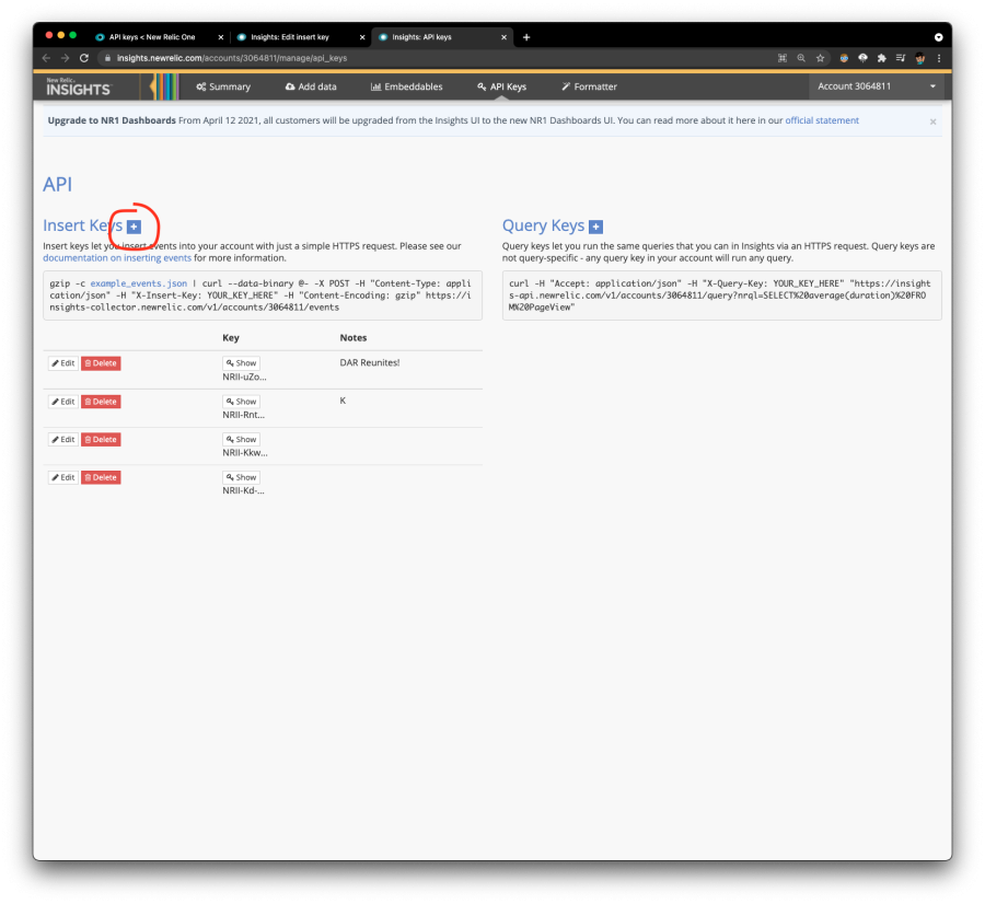 Insert Keys for New Relic Insights