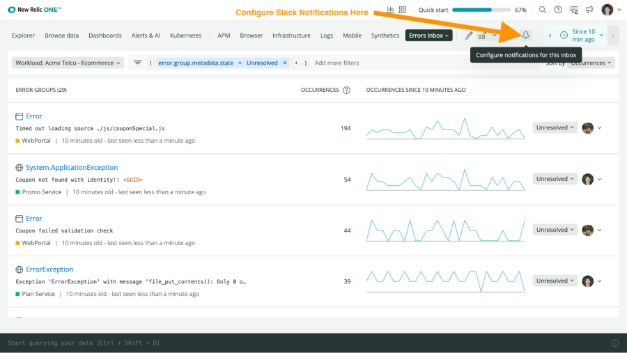 Integrate Slack and APM with errors inbox New Relic