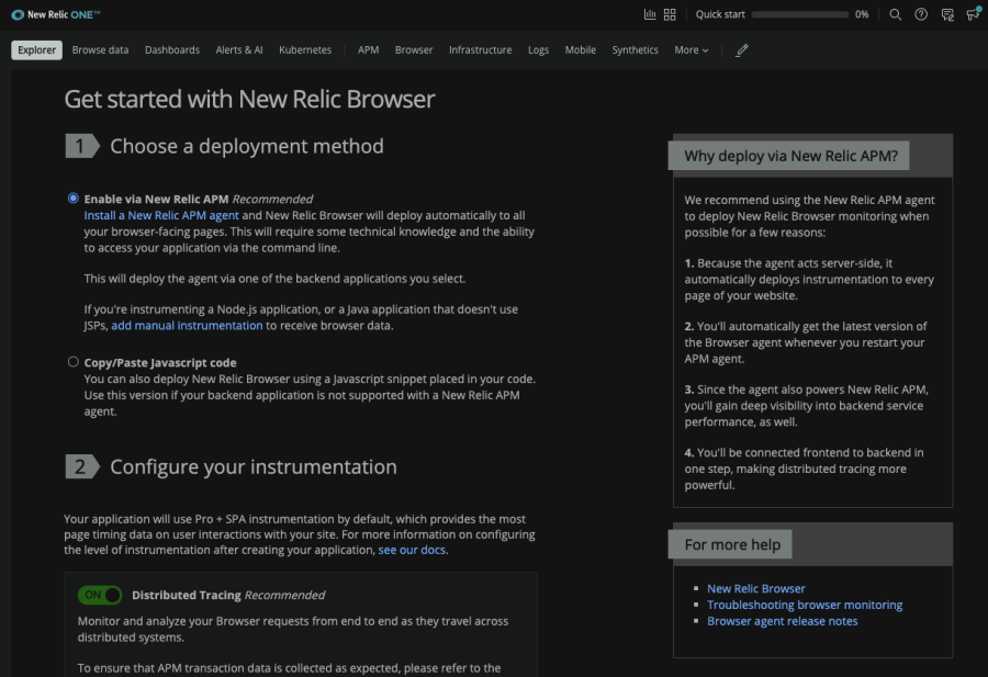 Get started with New Relic Browser screenshot