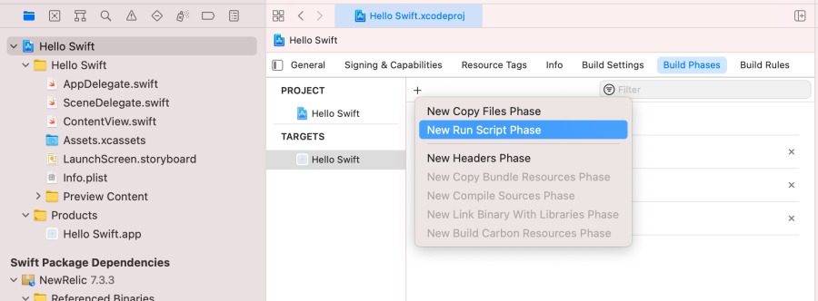 swift add script screenshot