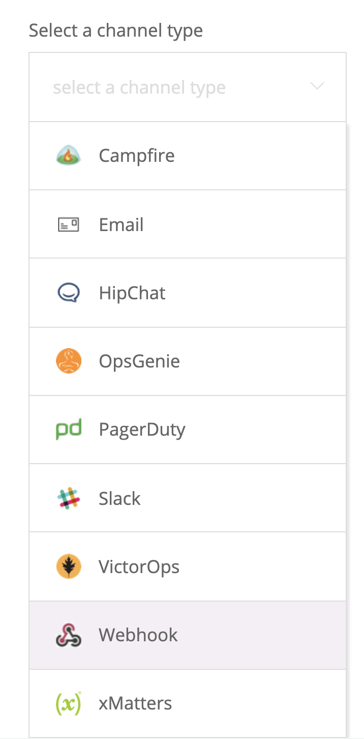 Select Webhook from the dropdown menu.