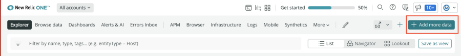 Add more data button highlighted in Explorer navbar.