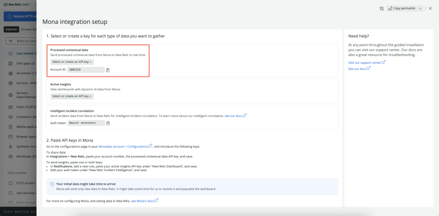 Processed contextual data highlighted in Mona integration setup.