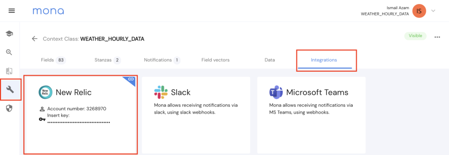 New Relic highlighted in Mona integrations.