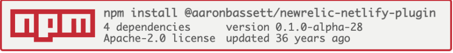 NPM install graphic for New Relic Netlify plugin