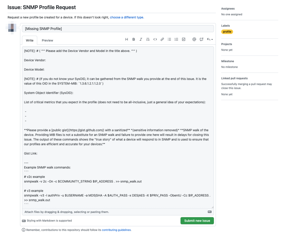 NPM SNMP Profile Request UI in GitHub