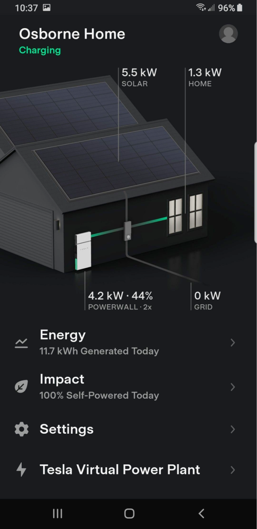 Mobile view of Osborne Home solar array metrics.