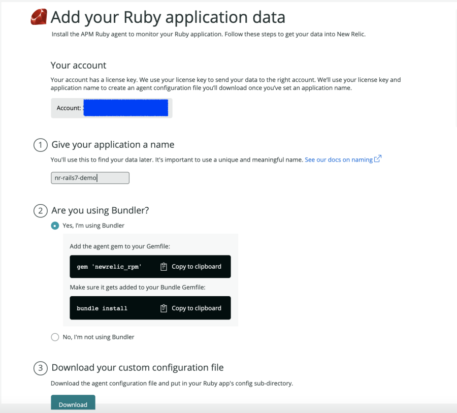 Screen for adding your Ruby application data.