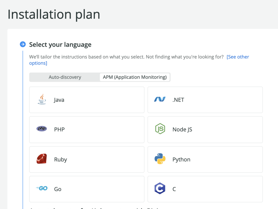 Screen for selecting your installation plan.