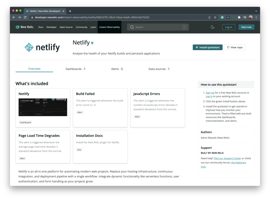 Quickstart pour la page Netlify