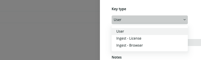 API Key type pull down menu