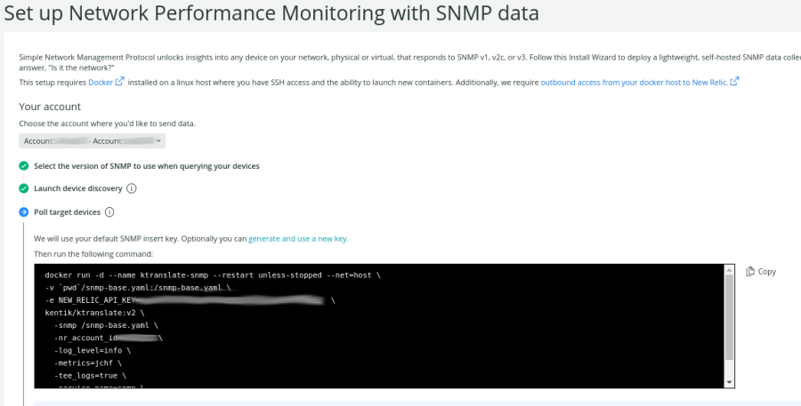 New Relic shows command to copy into SSH.