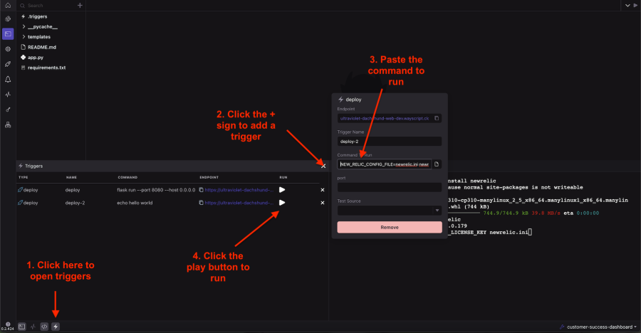 Screenshot of adding a deploy trigger in WayScript