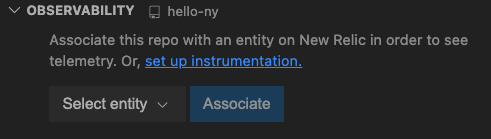 Screenshot of Observability section of CodeStream to associate a repo with a New Relic APM service