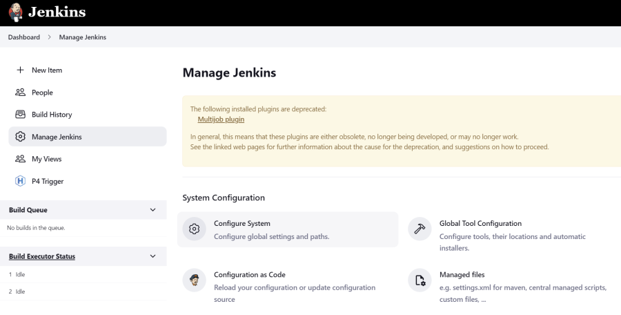 Manage Jenkins dashboard in Jenkins has Configure System selected.