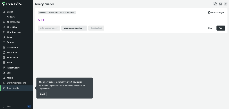 Screenshot: New Relic Query Builder