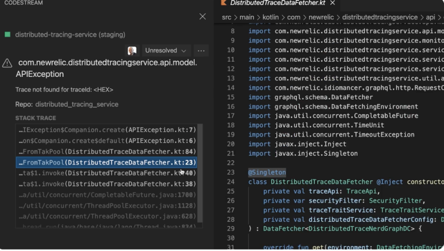 Datos de rastreo distribuido que se muestran en el IDE.