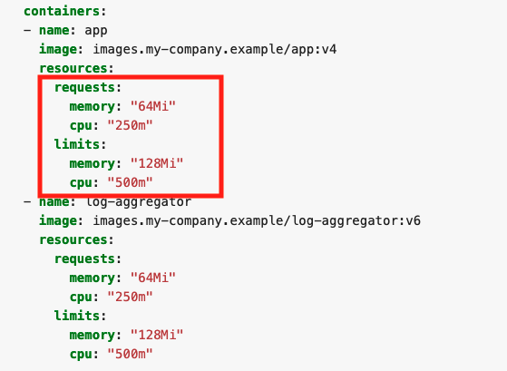 screenshot of defining Kubernetes pod specs example