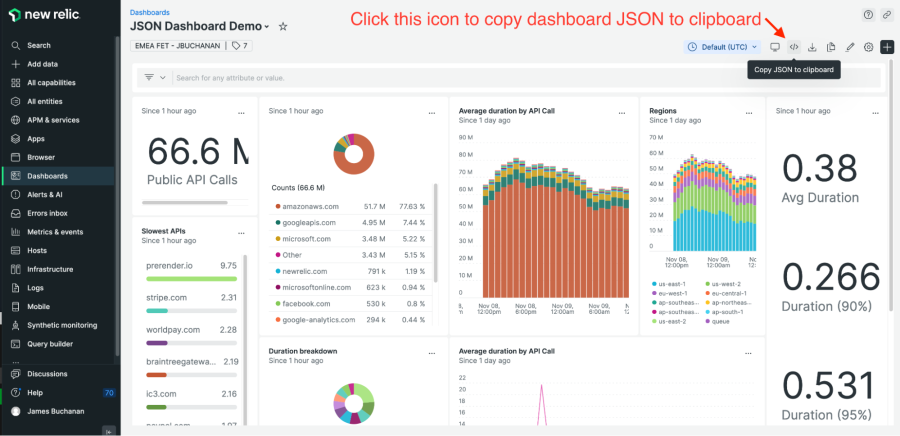 JSONダッシュボードデモの選択すべきアイコンがハイライトされたウィジェット