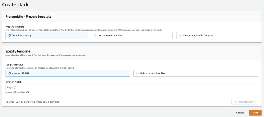 CloudFormation-Screenshot mit Menü für „Create Stack“