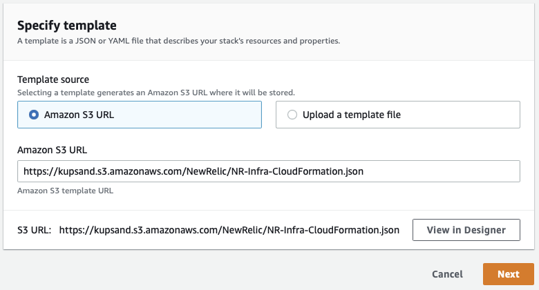 CloudFormation Specify template screenshot