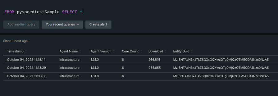 Speed test results