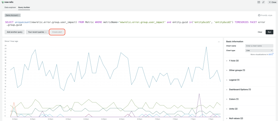 Capture d'écran du développeur de requête dans New Relic