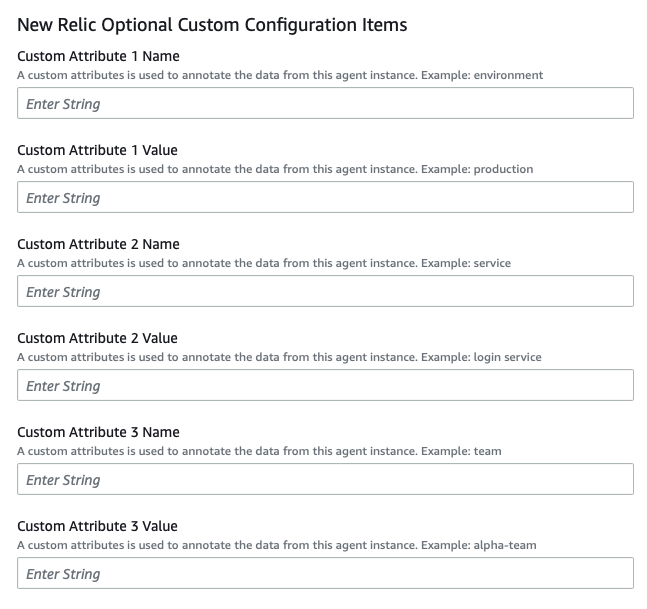 Capture d'écran de la page des éléments de configuration optionnels personnalisés