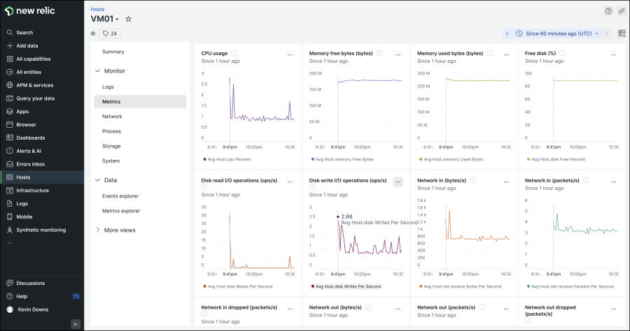 Screenshot von Telemetriedaten für eine virtuelle Maschine in New Relic