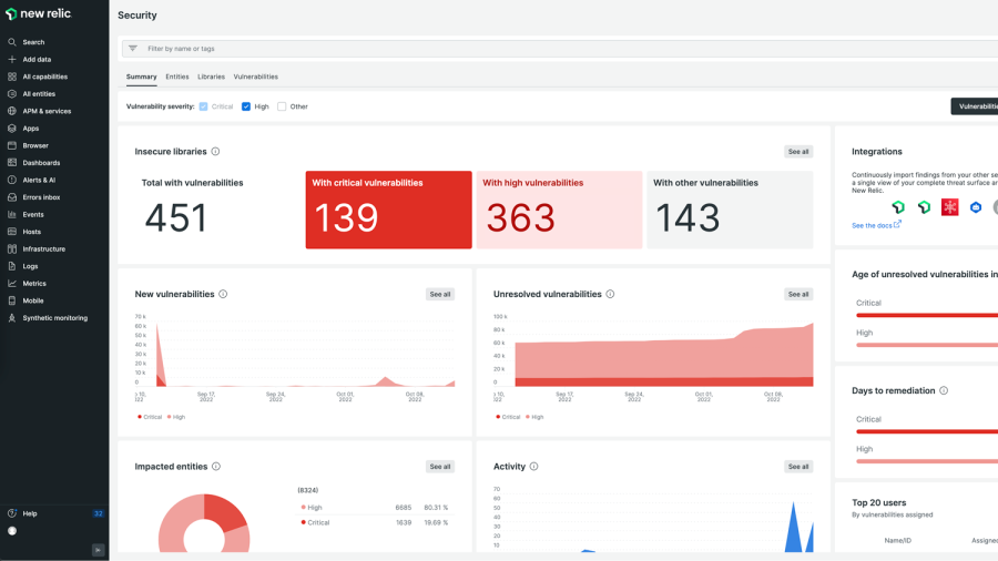 New Relic vulnerability management product capability screen capture 