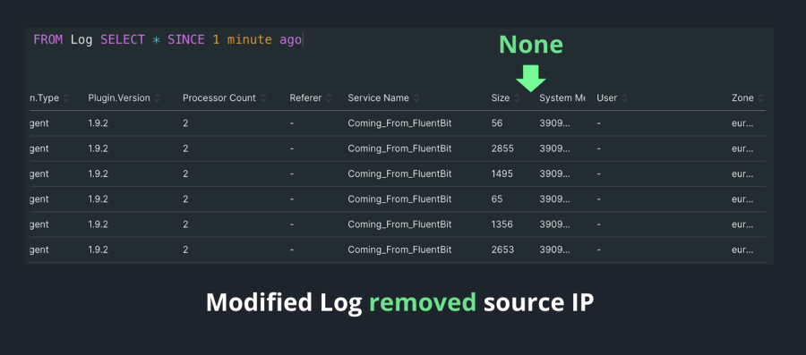 Capture d'écran des logs avec l'adresse IP source supprimée