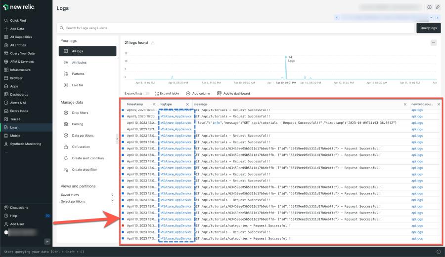 Verificar se há logs no New Relic